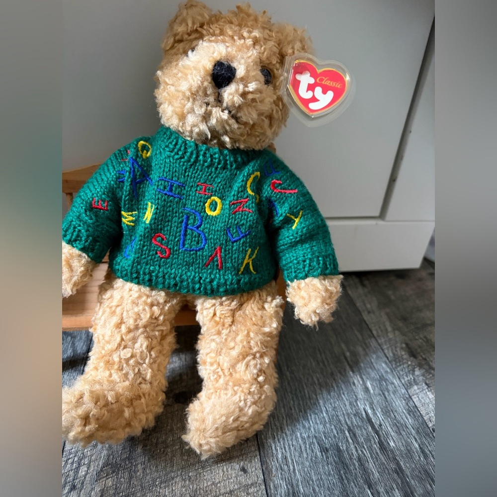 Ty classics 1992  Baby Curly Bear Plush alphabet sweater